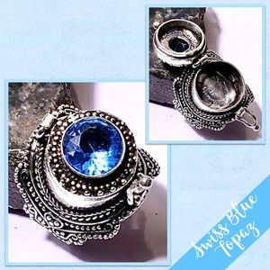 Swiss Blue Topaz Eclectic Silver Poison Ring, Size 7.25 (Light Blue)